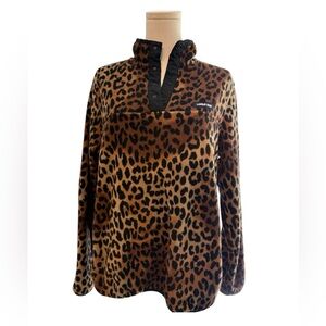 Lands’ End Snap Fleece – Leopard Print – Size M